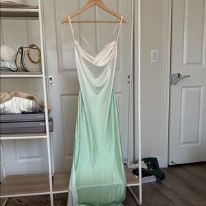 Michael Costello Elegant Ombre Slip Dress white mint green NWT size XS